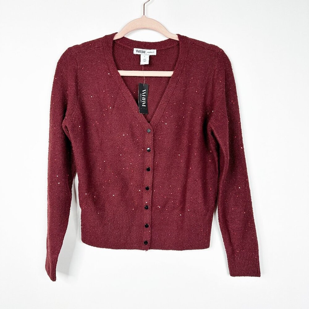 NWT White House Black Market Long Sleeve Sequin Cardigan Zinfandel Small #WHBM14 - Picture 2 of 9
